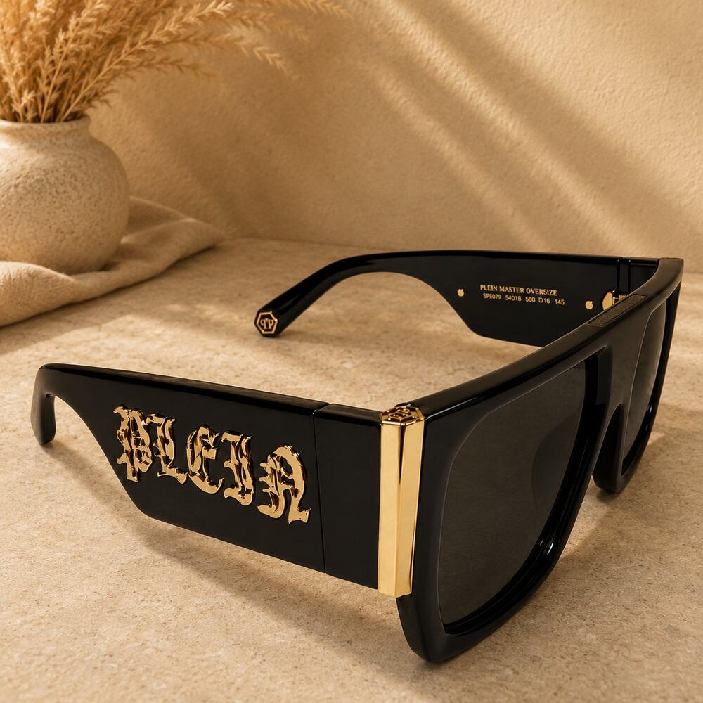 Philipp Plein SPP094M Master Black Shield Sunglasses Gold Logo - Picture 4 of 4